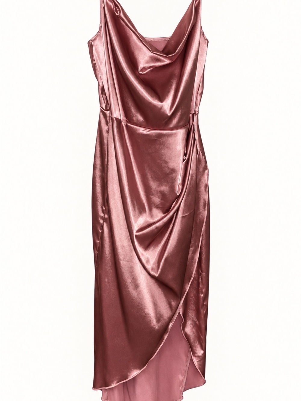 Amazon Rose Satin Cowl Midi Dress